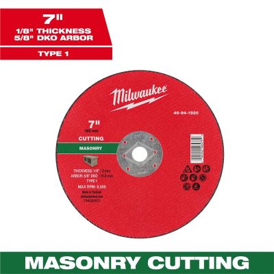 MLW49-94-1920 image(0) - Milwaukee Tool 7" x 1/8" x 5/8" DKO Masonry Cut Off Wheel -Type 1
