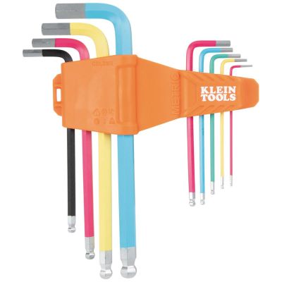 KLECBLS9M image(0) - Klein Tools Powder Coated Long Ball-End Hex Key Set, Metric, 9-Piece