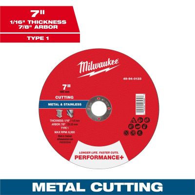 MLW49-94-0133 image(0) - Milwaukee Tool 7" x 1/16" x 7/8" Performance+ Metal Cut Off Wheel - Type 1