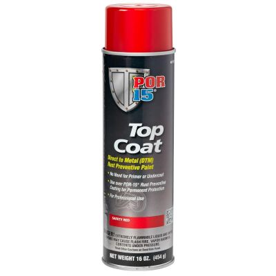 POI46118 image(0) - POR-15 INC 46118 Top Coat DTM Paint, 15 oz Aerosol Can, Safety Red, Liquid, 30 to 60 min Curing