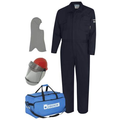 OBRTCG10-CKE-NB-XL image(0) - OBERON Suit Kit - Arc Flash - 10 Cal TCG - Comes with Hard Cap and Face Shield, Balaclava, Coveralls, and Storage Bag - Color: Navy Blue - Size: XL