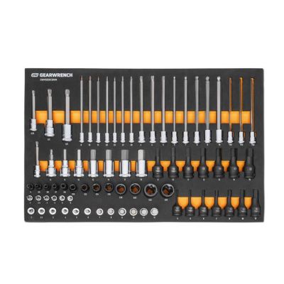KDTGWMSBSKCBMM image(0) - GearWrench 74 Piece 1/4", 3/8" & 1/2" Drive Metric Bit Socket Set in Foam Storage Tray