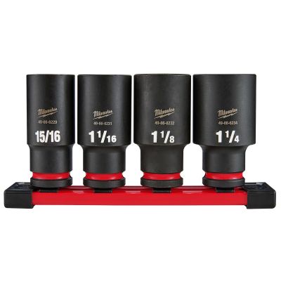 MLW49-66-7026 image(0) - Milwaukee Tool 4Piece SHOCKWAVE Impact Duty  1/2 Inch Drive SAE Deep 6 Point Socket Set