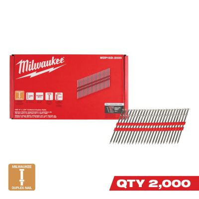 MLWMDP16D-2000 image(0) - Milwaukee Tool Milwaukee 16D 3&rdquo; x .131&rdquo; Collated Duplex Nails