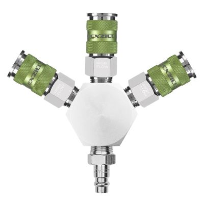 LEGA86666FZ image(0) - Legacy Manufacturing Flexzilla Pro High Flow 3-Way Manifold, 3/8" NPT, includes High Flow Couplers and Plug