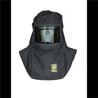 OBRTCG100-A3 image(0) - OBERON Hood with A3 Hard Hat Adapters - Arc Flash - 100 Cal TCG - Color: Black - Window: True Color Grey (TCG)