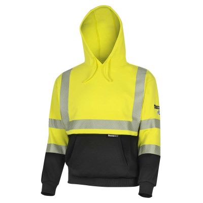 OBRZFC106-2XL image(0) - OBERON Hoodie - Hi-Vis 100% FR/Arc-Rated Heavyweight 12 oz Cotton Fleece - Pullover - Black Bottom - Hi-Vis Yellow - Size: 2XL