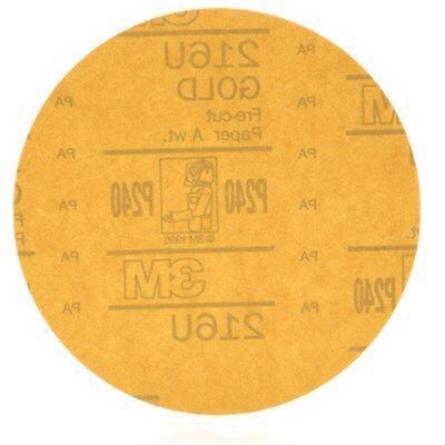 MMM0977 image(0) - 3M 00977 216U Series Abrasive Disc, 6 in Dia, P240 Grit, Hook and Loop, Gold