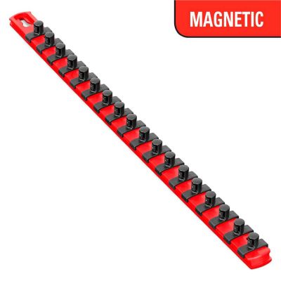 ERN8401M image(0) - Ernst Mfg. 18 Inch  3/8 Inch Magnetic Socket Organizer with Twist Lock Clips - Red
