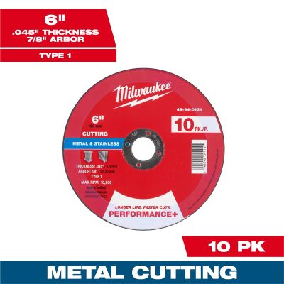 MLW49-94-0121 image(0) - Milwaukee Tool 6" x .045" x 7/8" Performance+ Metal Cut Off Wheel - Type 1