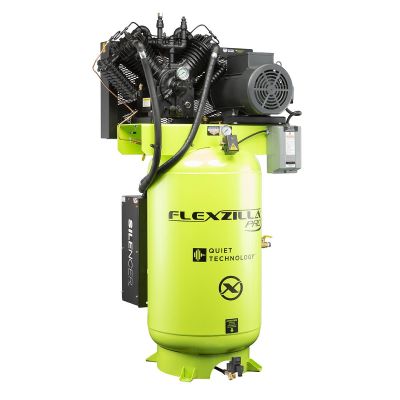 LEGFXS07V080V3-230 image(0) - Legacy Manufacturing Flexzilla&reg; Pro Piston Air Compressor with Silencer&trade;, 3-Phase, Stationary, 7.5 HP, 80 Gallon, 230 Volt, 2-Stage, Vertical, ZillaGreen&trade;