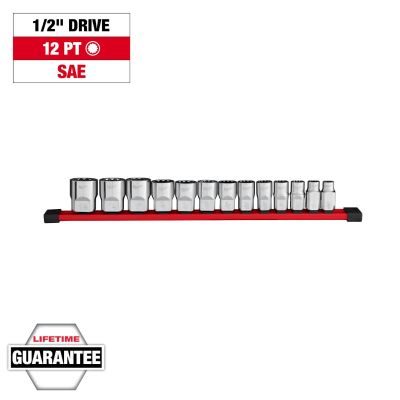 MLW48-22-9422 image(0) - Milwaukee Tool 13pc 1/2 inch Drive 12-Point SAE Socket Set