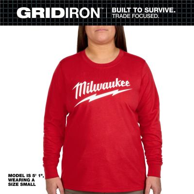 MLWF553R-M image(0) - Milwaukee Tool Womens GRIDIRON Logo Tee - Long Sleeve Red M