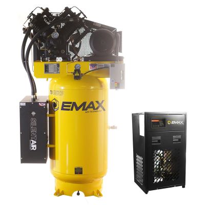 EMXESP10V080V1PK image(0) - Emax Compressor Silent Industrial Plus 10 HP 1-Phase 80 gal. Vertical Compressor with 58 CFM Dryer Bundle-With Pressure Lube Pump