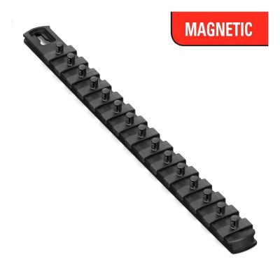ERN8423M image(0) - Ernst Mfg. 13 Inch Magnetic Socket Organizer with 15 Twist Lock Clips - 1/4 Inch - Black