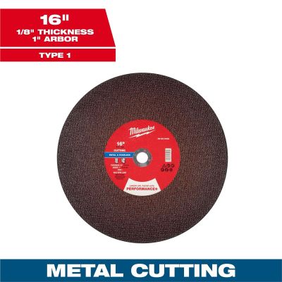 MLW49-94-0183 image(0) - Milwaukee Tool 16" x 1/8" x 1" Performance+ Metal Cut Off Wheel - Type 1