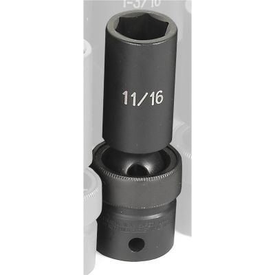GRE2022UD image(0) - Grey Pneumatic 1/2" Drive x 11/16" Deep Universal Socket 6 Point - Black