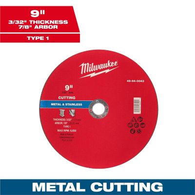 MLW49-94-0043 image(0) - Milwaukee Tool 9" x 3/32" x 7/8" Metal Cut Off Wheel -Type 1