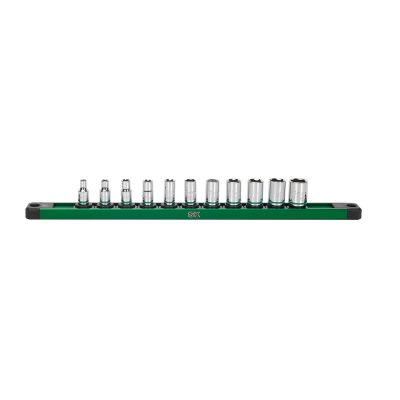 SKTSK01503 image(0) - S K Hand Tools 1/4" Drive, 11 Piece, 6 Point, Shallow, Metric Chrome Socket Set.  Packaged on a Rail