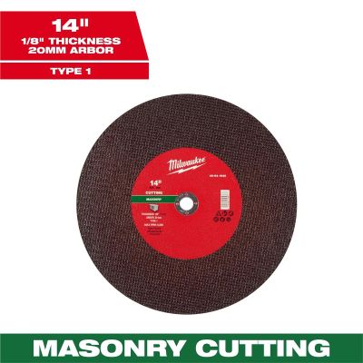 MLW49-94-1940 image(0) - Milwaukee Tool 14" x 1/8" x 1" Masonry Cut Off Wheel -Type 1