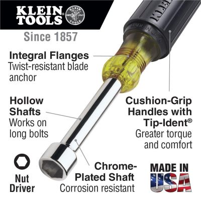 KLE65160 image(1) - Klein Tools Nut Driver Set, Metric Nut Drivers, 3-Inch Shafts, 7-Piece