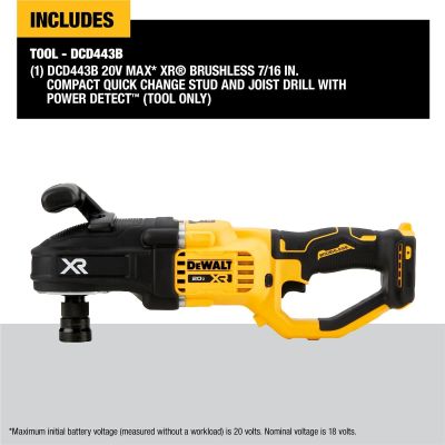 DWTDCD443B image(0) - DEWALT 20V MAX* XR Brushless Cordless 7/16 in. Compact Quick Change Stud and Joist Drill with POWER DETECT Technology (Tool Only)