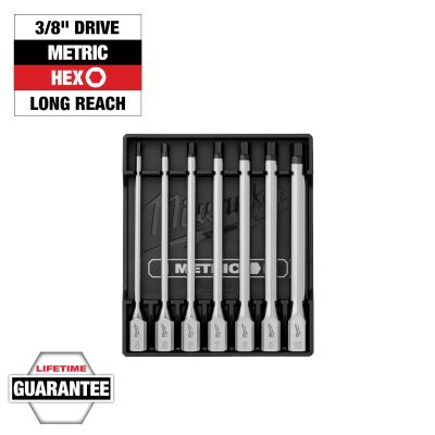 MLW48-22-9547 image(0) - Milwaukee Tool 3/8 Inch Drive Long Hex Bit Socket Set - Metric - 7 Piece
