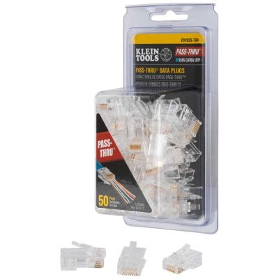 KLEVDV826704 image(0) - Klein Tools Pass-Thru&trade; Modular Data Plugs, RJ-45-CAT6A, UTP, 50-Pack