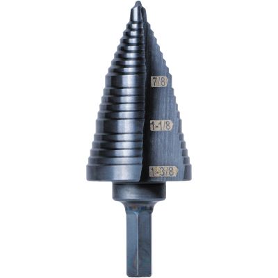 KLEKTSB15 image(0) - Klein Tools 3-Step Drill Bit, 3/8-Inch Hex, Double Straight Flute, 7/8-Inch to 1-3/8-Inch