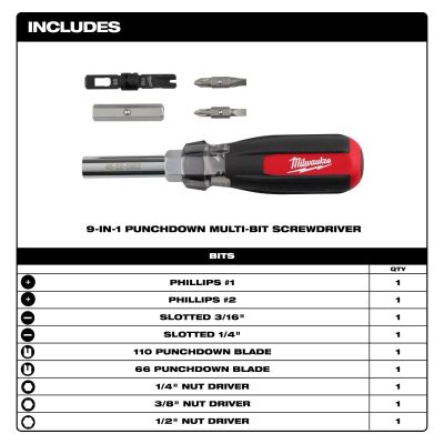 MLW48-22-2902 image(1) - Milwaukee Tool 9in1 Punchdown Multi-Bit Screwdriver