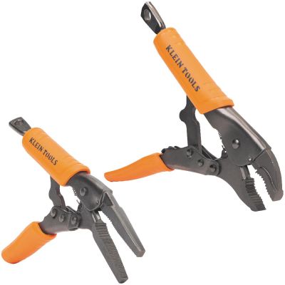 KLE38665 image(0) - Klein Tools Locking Pliers, Long Nose 6-Inch, Curved Jaw 7- and 10-Inch, 3-Piece