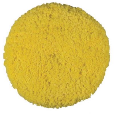 PES890142 image(0) - Presta 890142 Single Sided Medium Cutting Pad, 9 in Dia, Hook and Loop Attachment, Blended Wool Pad, Yellow