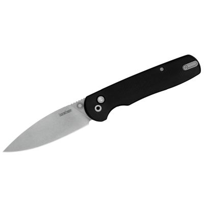 KER2054 image(0) - Kershaw Remnant Manual Open Button Lock D2 Spear Point Blade with Stonewashed finish EDC Folding Pocket Knife - Black Micarta