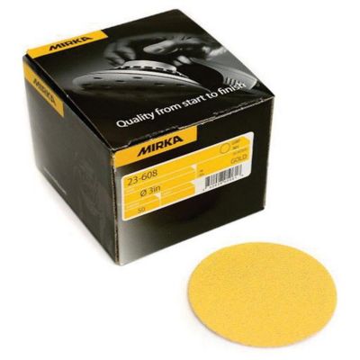 MRK23608220 image(0) - Mirka Abrasives Bulldog Gold 23608220 23 Series Semi-Open Coated Grip-On Sanding Disc, 3 in, P220 Grit, Aluminum Oxide
