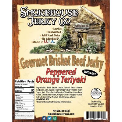 THS544284 image(0) - Tender Heifer Snack Co. Peppered Orange Teriyaki Gourmet Beef Brisket Jerky - 3 Ounce