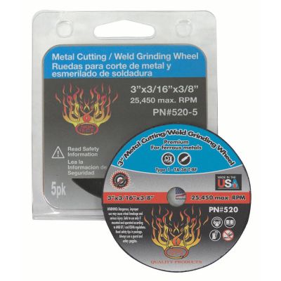 HIT520-5 image(0) - High Teck Products 520-5 Cut-Off Wheel, 3 in Dia x 3/16 in in THK, 3/8 in Center Hole, Aluminum Oxide