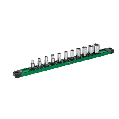 SKTSK01504 image(1) - S K Hand Tools 1/4" Drive, 11 Piece, 6 Point, Shallow, SAE Chrome Socket Set.  Packaged on a Rail