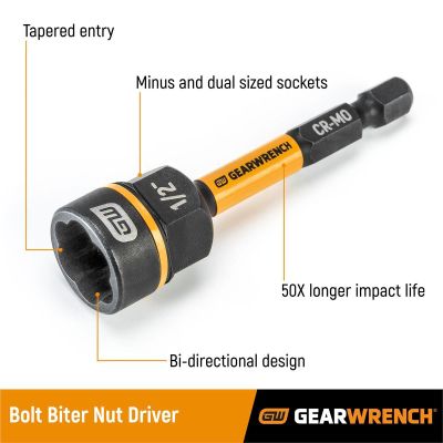 KDT86184 image(1) - GearWrench 1/4"DR BOLT BITER NUT DRIVER -12MM