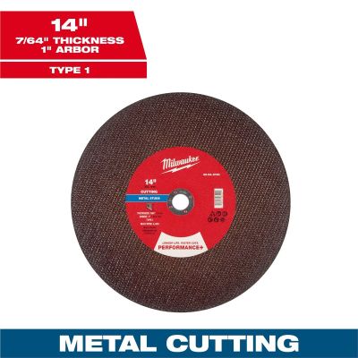 MLW49-94-0160 image(0) - Milwaukee Tool 14" x 7/64" x 1" Performance+ Metal Cut Off Wheel - Type 1 - Stud Cutter