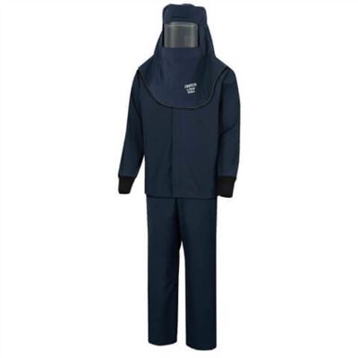 OBRLNS4B-ES-XL-HVSL image(0) - OBERON Suit Kit - Arc Flash - 40 Cal LAN - Comes with Hood with Hard Cap, Coat, Bib Overalls and Fresh Air Arc Flash Hood Ventilation System & Light - With Escape Strap - Color: Navy Blue - Size: XL