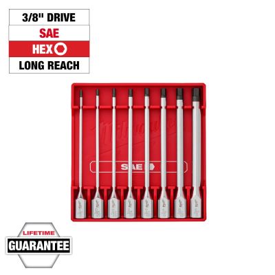 MLW48-22-9546 image(0) - Milwaukee Tool 3/8 Inch Drive Long Hex Bit Socket Set - SAE - 8 Piece