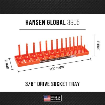 HNE3805 image(1) - Hansen Global 3/8 Inch Standard 2 Row Regular/Deep Socket Holder Tray - Color Orange