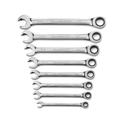 KDT85599 image(1) - GearWrench 8 Piece 72-Tooth 12 Point Open End Ratcheting Combination SAE Wrench Set