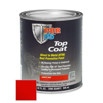 POI46104 image(0) - POR-15 INC 46104 Top Coat DTM Paint, 1 qt Can, Safety Red, Liquid, 30 to 60 min Curing