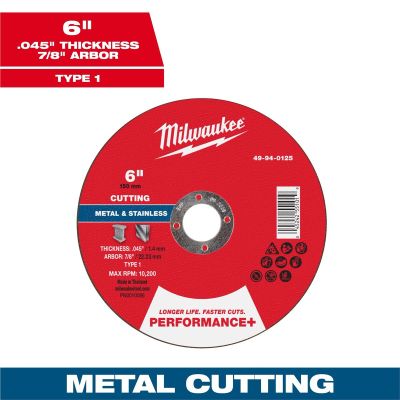 MLW49-94-0125 image(0) - Milwaukee Tool 6" x .045" x 7/8" Performance+ Metal Cut Off Wheel - Type 1