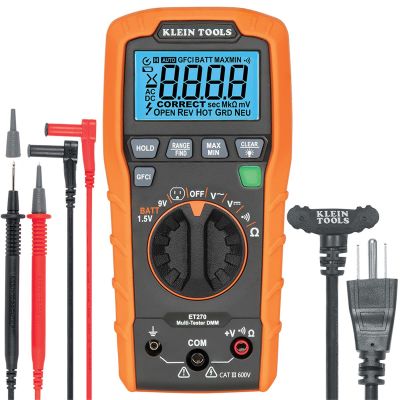 KLEET270 image(0) - Klein Tools Auto-Ranging Digital Multi-Tester with Standard/GFCI Receptacle Tester