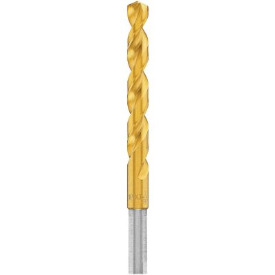 DWTDW1328 image(0) - DEWALT 7/16-Inch Titanium Nitride Coated 3/8-Inch Reduced Shank Split Point Twist Drill Bit, Gold