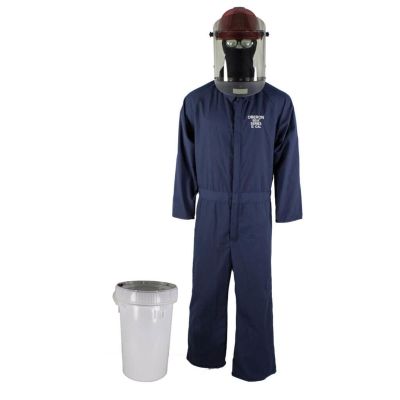 OBRTCG2P-BKT-NB-M image(0) - OBERON Bucket Kit - Arc Flash - 12 Cal TCG2P - Comes With Coveralls, Hard Cap, Face Shield, Balaclava & Storage Bucket - Color: Navy Blue - Size: Medium