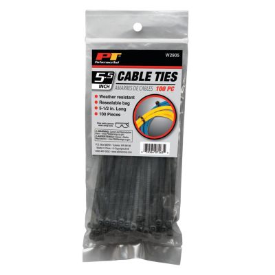 WLMW2905 image(1) - Wilmar Corp. / Performance Tool 100 Piece 5.5" Black Cable Ties UV/18 lb.
