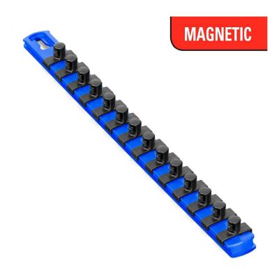 ERN8418M image(0) - Ernst Mfg. 13 Inch Magnetic Socket Organizer with 14 Twist Lock Clips - 3/8 Inch - Blue